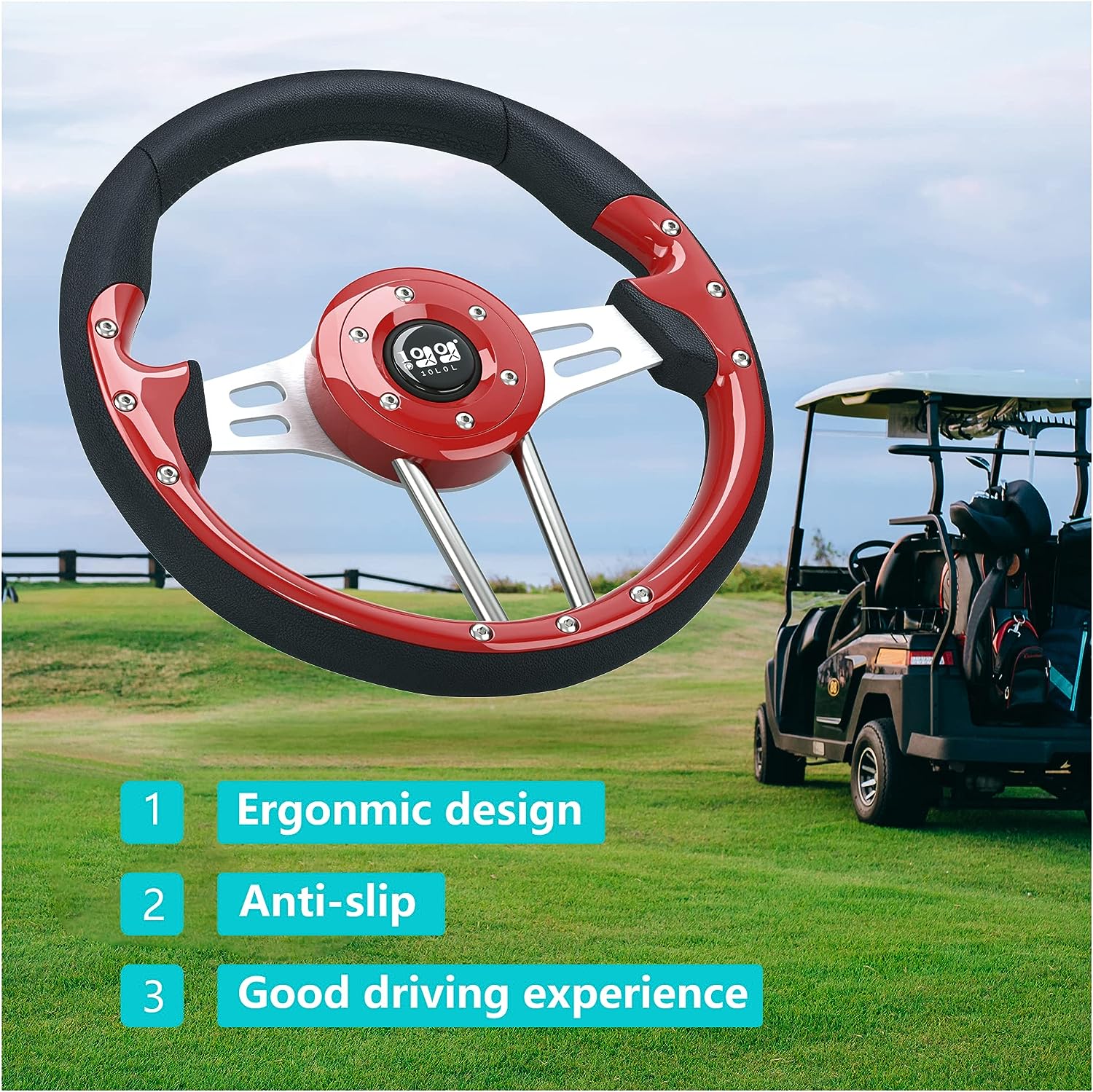 Universal golf cart steering wheels for sale red brown silver optional - 10L0L