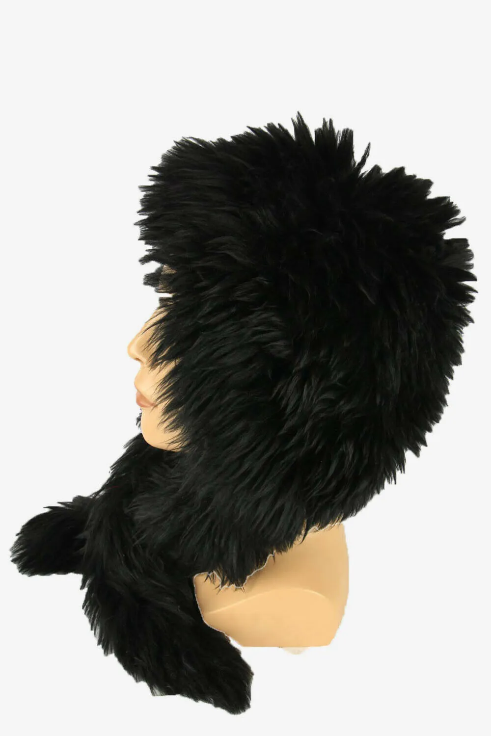 Vintage Russian Style Fur Hat Earflaps Winter Warm Black Size 32 cm - Pepper Tree London