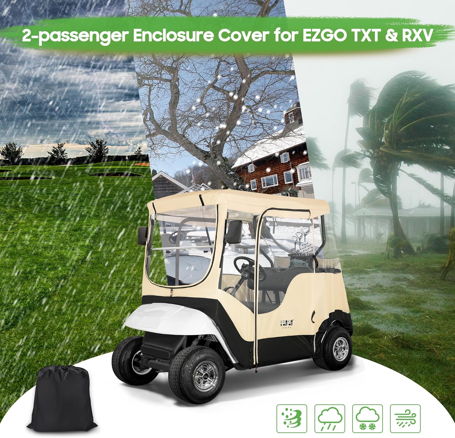 Waterproof Golf Cart Covers for EZGO TXT RXV Portable Golf Cart Enclosure - 10L0L