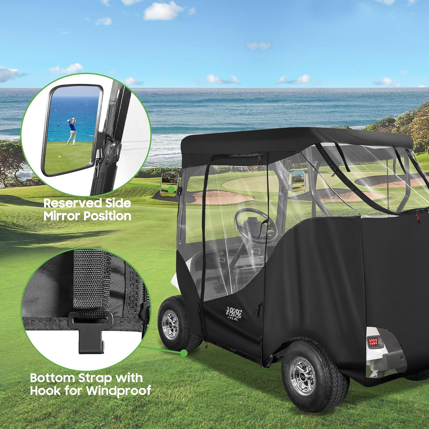 Waterproof Golf Cart Covers for EZGO TXT RXV Portable Golf Cart Enclosure - 10L0L