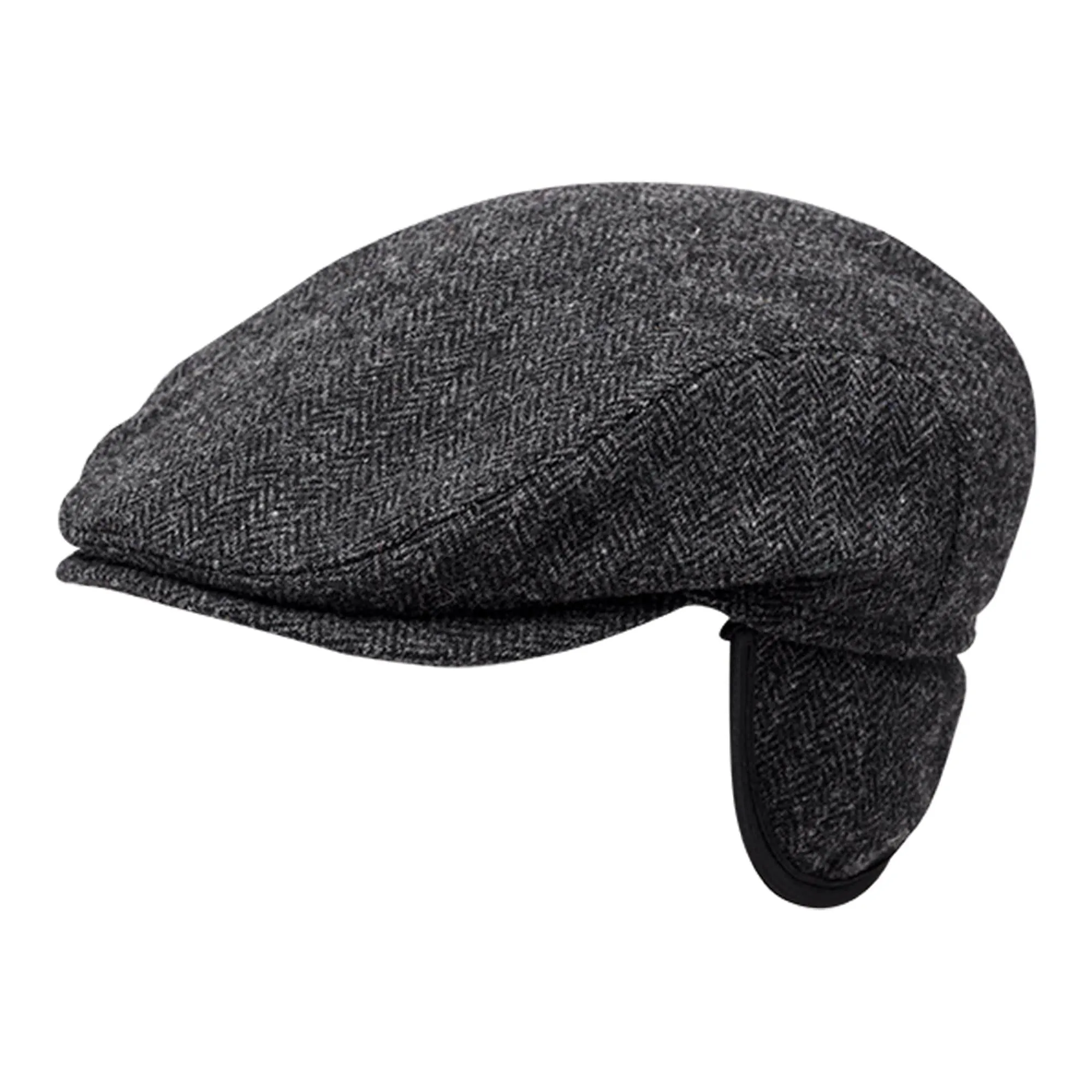 Wigens Men's Herringbone Wool Ivy Slim Cap with Earflaps